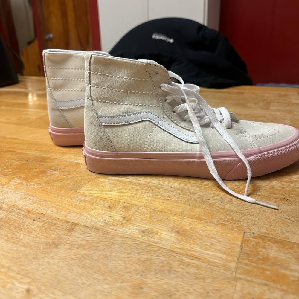Vans High-Top Sneakers in Cream and Pink